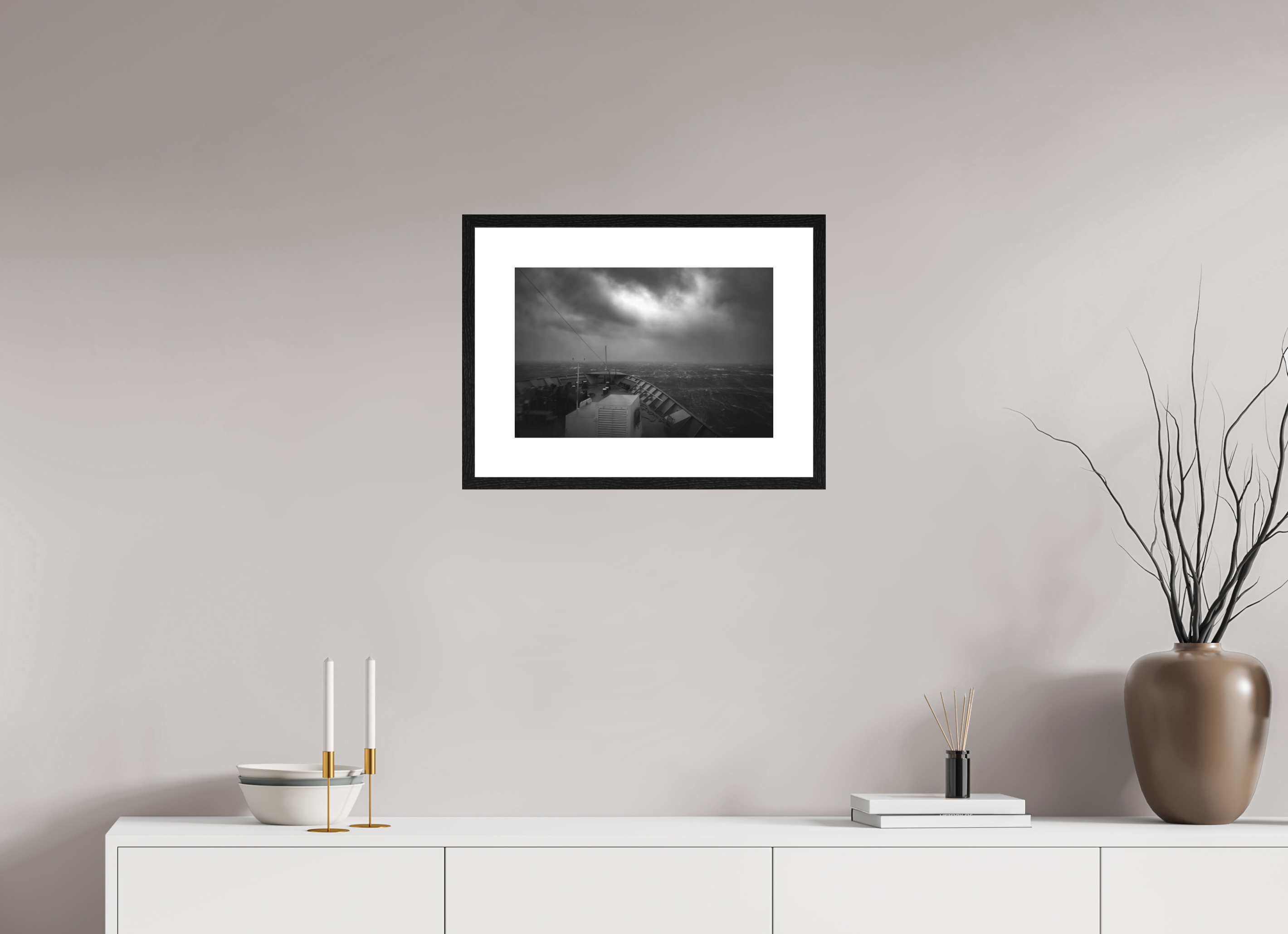 45 x 30 cm, Framed Passepartout (Hahnemühle Photo Rag Baryta) Storm on the Alaska Ferry NEW