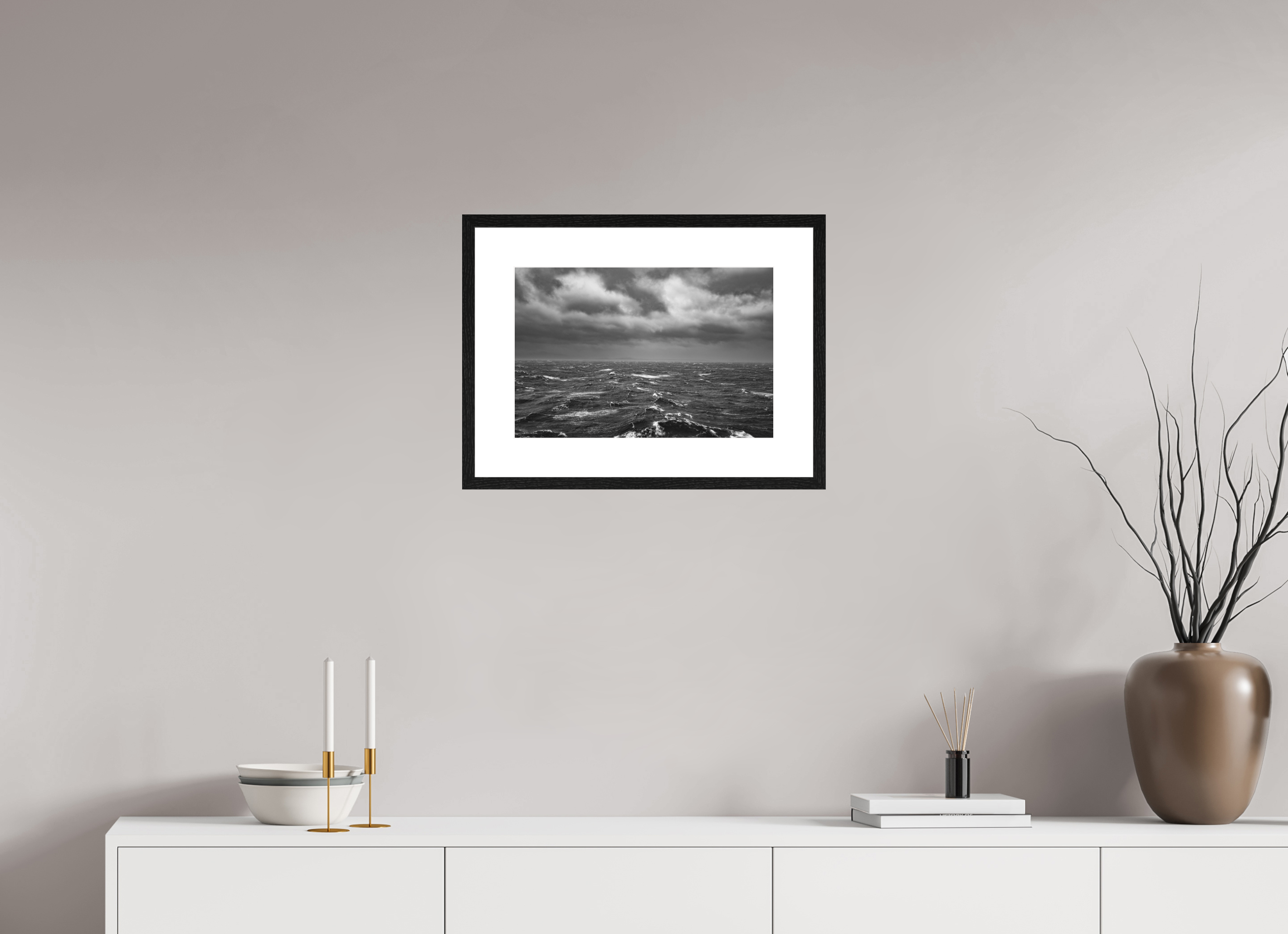 45 x 30 cm, Framed Passepartout (Hahnemühle Photo Rag Baryta) Alaskan Rough Sea NEW