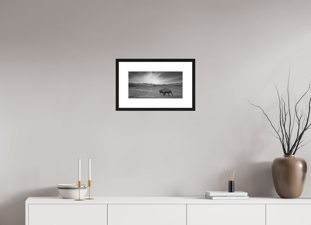39,2 x 20 cm, Framed Passepartout (Hahnemühle Photo Rag Baryta) Traveling Prairie Bison NEW