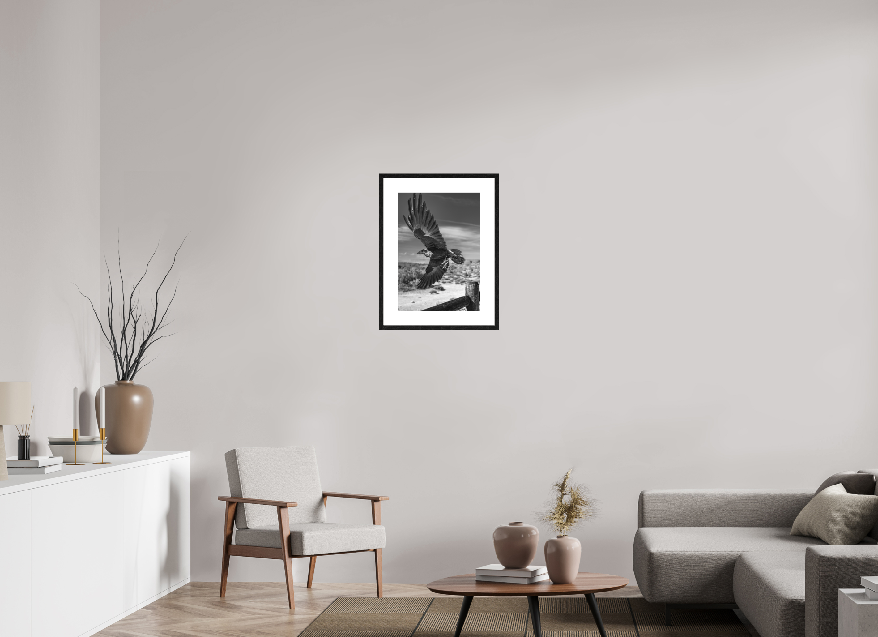 40 x 57,1 cm, Framed Passepartout (Hahnemühle Photo Rag Baryta) Raven's Flight NEW